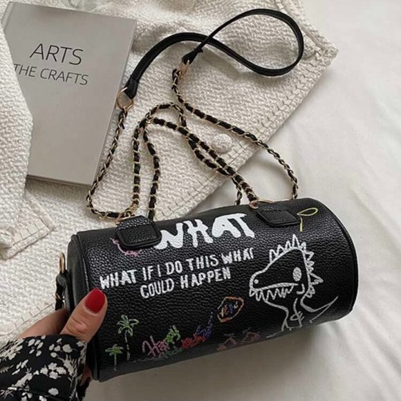 *SOLD* Graffiti Print Chain Crossbody Bucket Bag - Picture 1 of 10